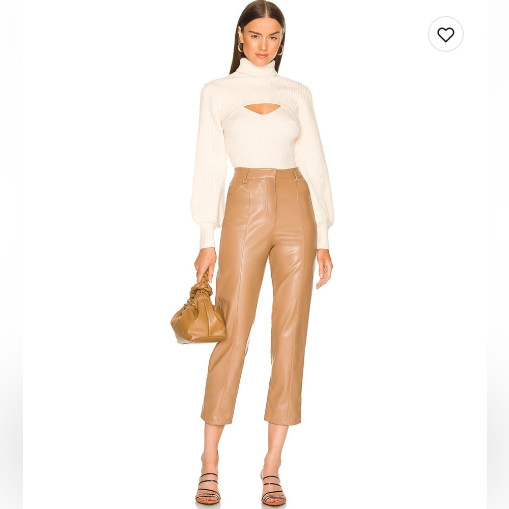 NWT LBLC THE LABEL / REVOLVE COGNAC FAUX LEATHER HIGH WAISTED TROUSERS SIZE S